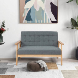 Linen Loveseat Sofa 2 Seat Cushioned Couch With Rubber Wood Frame - thumbnail 3