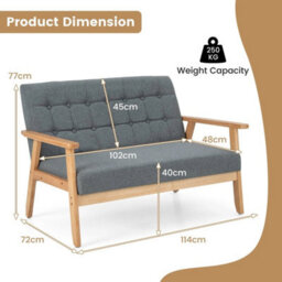 Linen Loveseat Sofa 2 Seat Cushioned Couch With Rubber Wood Frame - thumbnail 2