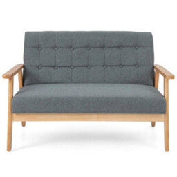 Linen Loveseat Sofa 2 Seat Cushioned Couch With Rubber Wood Frame - thumbnail 1