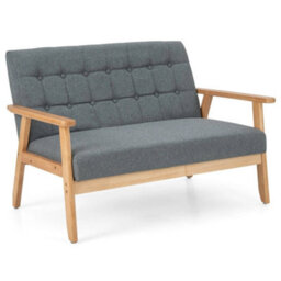 Linen Loveseat Sofa 2 Seat Cushioned Couch With Rubber Wood Frame - thumbnail 5