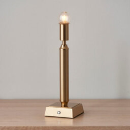 Luminosa Lighting Luminosa Trobridge Rechargeable Brushed Aged Brass Plate Table Lamp With Vintage White Fabric Ivy Shade 16Cm Integrated Led - thumbnail 5