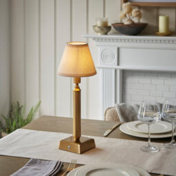 Luminosa Lighting Luminosa Trobridge Rechargeable Brushed Aged Brass Plate Table Lamp With Vintage White Fabric Ivy Shade 16Cm Integrated Led - thumbnail 2