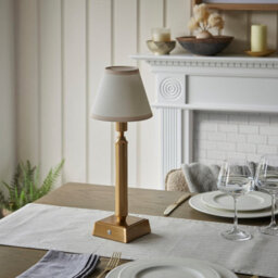Luminosa Lighting Luminosa Trobridge Rechargeable Brushed Aged Brass Plate Table Lamp With Vintage White Fabric Ivy Shade 16Cm Integrated Led - thumbnail 3