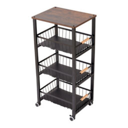 Thehotsale Black 4-Tier Kitchen Storage Trolley With 3 Drawers And 4 Wheels, 39Cm W X 28Cm D X 82Cm H - thumbnail 1