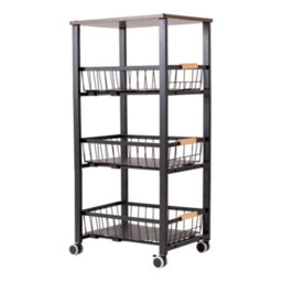 Thehotsale Black 4-Tier Kitchen Storage Trolley With 3 Drawers And 4 Wheels, 39Cm W X 28Cm D X 82Cm H - thumbnail 5