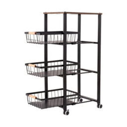 Thehotsale Black 4-Tier Kitchen Storage Trolley With 3 Drawers And 4 Wheels, 39Cm W X 28Cm D X 82Cm H - thumbnail 4