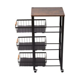 Thehotsale Black 4-Tier Kitchen Storage Trolley With 3 Drawers And 4 Wheels, 39Cm W X 28Cm D X 82Cm H - thumbnail 3