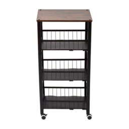 Thehotsale Black 4-Tier Kitchen Storage Trolley With 3 Drawers And 4 Wheels, 39Cm W X 28Cm D X 82Cm H - thumbnail 2