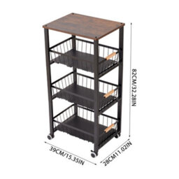 Thehotsale Black 4-Tier Kitchen Storage Trolley With 3 Drawers And 4 Wheels, 39Cm W X 28Cm D X 82Cm H - thumbnail 7