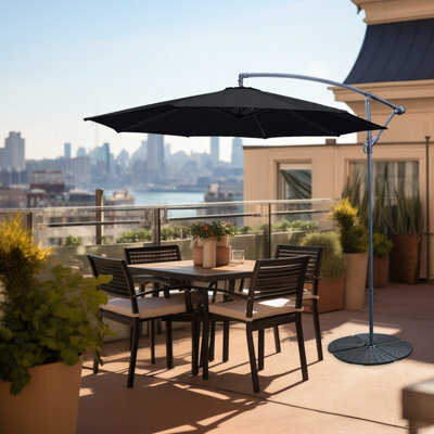 Sundaze Black 3M Garden Banana Parasol Cantilever Umbrella Sun Shade Patio Hanging With Base Weights - image 1