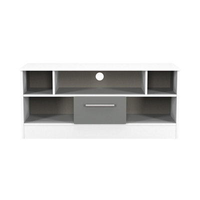 Trent 1 Drawer Open Tv Unit In Dusk Grey & White Matt (Ready Assembled) - image 1