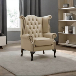 Chesterfield High Back Wing Chair Shelly Basket Leather Bespoke In Queen Anne Style - thumbnail 3