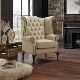 Chesterfield High Back Wing Chair Shelly Basket Leather Bespoke In Queen Anne Style - thumbnail 2