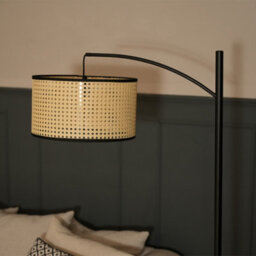 Valuelights Preto Black Metal Curve Stem Floor Lamp With A Natural Cane Wicker Shade With Black Trim - Bulb Included - thumbnail 5