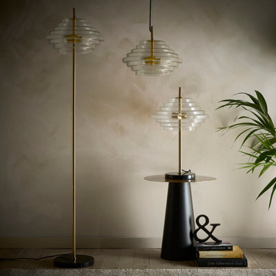 K Living Aspen 2Lt Brass And Tiered Clear Glass Floor Lamp - image 1