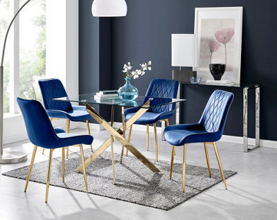 Furniturebox Uk Leonardo 4 Gold Dining Table And 4 Navy Pesaro Gold Leg Chairs - image 1