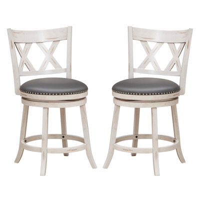 "Costway Set Of 2 Bar Stools Counter Height Chair Pub 360 Swiveling Upholstered Seat 24""" - image 1