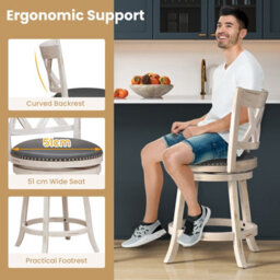 "Costway Set Of 2 Bar Stools Counter Height Chair Pub 360 Swiveling Upholstered Seat 24""" - thumbnail 5