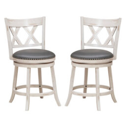"Costway Set Of 2 Bar Stools Counter Height Chair Pub 360 Swiveling Upholstered Seat 24""" - thumbnail 1