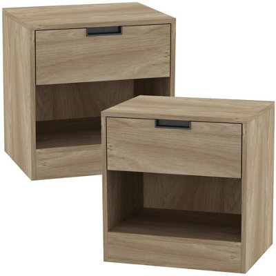 Urbn-Living Urbnliving 47Cm Height Drawer Bedside Oak Table Nightstand Shelf Cabinet Storage Unit Bedroom Furniture Set Of 2 - image 1