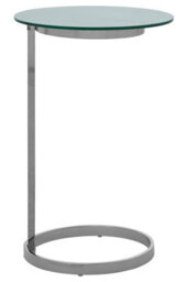 Orsina End Table With White Marble Effect Top, Sleek Stainless Steel Frame With Open Circular Base, Modern Glass Top