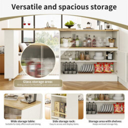 Abrihome Swivelling Dining Bar, Modern Swivelling Sideboard With Glass Front, Sliding Glass Door, White - thumbnail 3