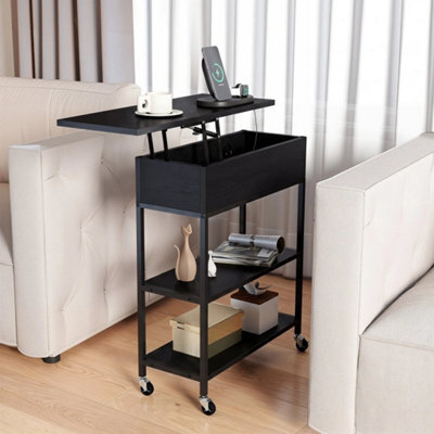 Rolling Nightstand Lift Top End Table With Charging Station Narrow Side Table - image 1