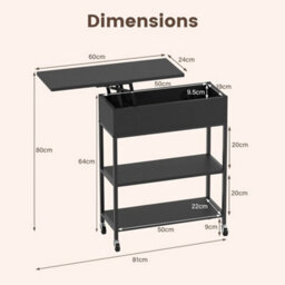Rolling Nightstand Lift Top End Table With Charging Station Narrow Side Table - thumbnail 2