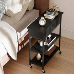 Rolling Nightstand Lift Top End Table With Charging Station Narrow Side Table - thumbnail 3