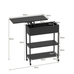 Rolling Nightstand Lift Top End Table With Charging Station Narrow Side Table - thumbnail 4