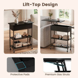 Rolling Nightstand Lift Top End Table With Charging Station Narrow Side Table - thumbnail 5