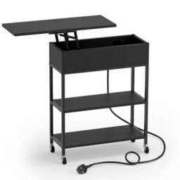Rolling Nightstand Lift Top End Table With Charging Station Narrow Side Table - thumbnail 6