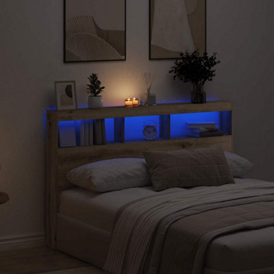 Walplus Headboard Cabinet With Led Artisan Oak 160X17X102 Cm - image 1