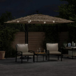 Berkfield Garden Parasol With With Leds And Steel Pole Brown 269X269X235 Cm - thumbnail 3