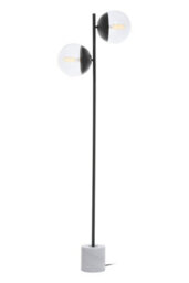 Orsina Double Glass Globe Two Light Black Floor Lamp, Minimalist Bedroom Lamp, Sleek And Sturdy Tall Lamp On Floor