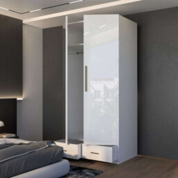 M N Furniture Ltd Modern High Gloss 2, 3 Or 4 Door Wardrobe With Mirror, Shelves, Hanging Rail And Drawers - (White,90Cm) - thumbnail 3