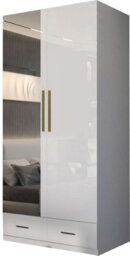 M N Furniture Ltd Modern High Gloss 2, 3 Or 4 Door Wardrobe With Mirror, Shelves, Hanging Rail And Drawers - (White,90Cm) - thumbnail 2