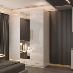 M N Furniture Ltd Modern High Gloss 2, 3 Or 4 Door Wardrobe With Mirror, Shelves, Hanging Rail And Drawers - (White,90Cm)
