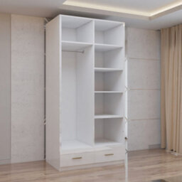 M N Furniture Ltd Modern High Gloss 2, 3 Or 4 Door Wardrobe With Mirror, Shelves, Hanging Rail And Drawers - (White,90Cm) - thumbnail 4
