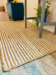 Second Nature Online Chakkar Pale Stripe Rectangular Jute Beige White Hall Rug / 120 Cm X 180 Cm - thumbnail 9