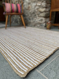 Second Nature Online Chakkar Pale Stripe Rectangular Jute Beige White Hall Rug / 120 Cm X 180 Cm - thumbnail 6