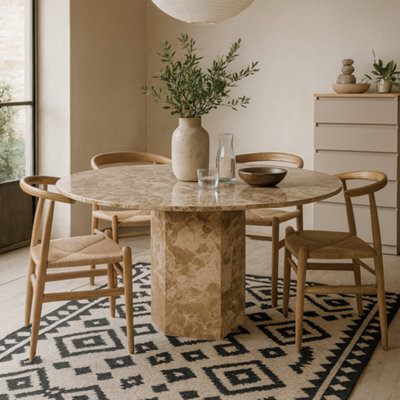 Wyld Haus Bremen Brown Marble Round Dining Table Hexagon Base - image 1