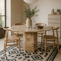Wyld Haus Bremen Brown Marble Round Dining Table Hexagon Base - thumbnail 1