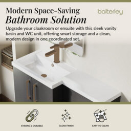Balterley Left-Hand Bathroom Vanity And Wc Unit Combination With Basin - 1100mm - Gloss Grey With Brushed Bronze Handles - thumbnail 2