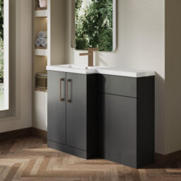 Balterley Left-Hand Bathroom Vanity And Wc Unit Combination With Basin - 1100mm - Gloss Grey With Brushed Bronze Handles - thumbnail 4