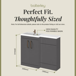 Balterley Left-Hand Bathroom Vanity And Wc Unit Combination With Basin - 1100mm - Gloss Grey With Brushed Bronze Handles - thumbnail 5