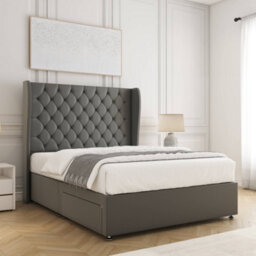 Bsspoke Amelia Divan Bed Set Grey Plush Velvet With 54Inch Wingedback Panel Headboard No Drawers No Mattress In All Sizes - thumbnail 2