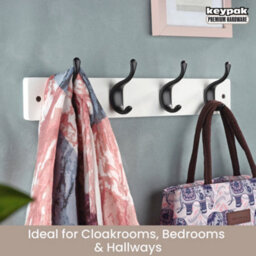 Keypak 4 Matte Black Coat Hooks On White Wooden Board - 46Cm Modern Wall Mounted Coat Rack Clothes Hanger - thumbnail 5