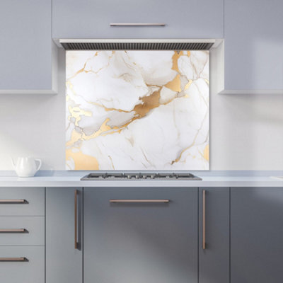 Warren Reed Designer White Marble With Gold Premium Glass Kitchen Splashback W600mm X H600mm - image 1