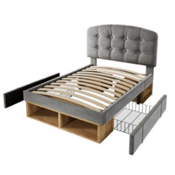 Single Velvet Storage Bed With Drawers & Adjustable Headboard - thumbnail 6
